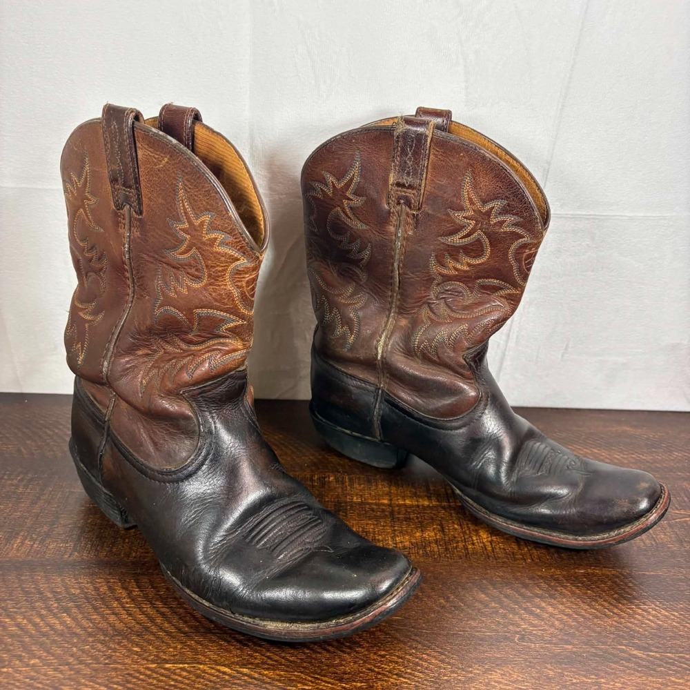 Ariat Leather Western Cowboy Boots Two Tone Brown Black Round Toe 10" Outsole 6